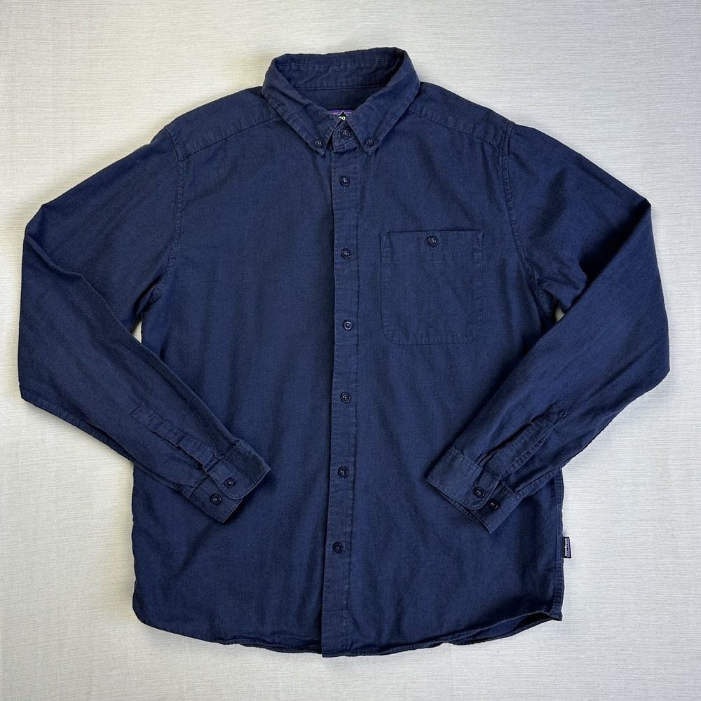 Patagonia Organic Cotton Long Sleeve Button Down Shirt Men M Navy Blue Faded